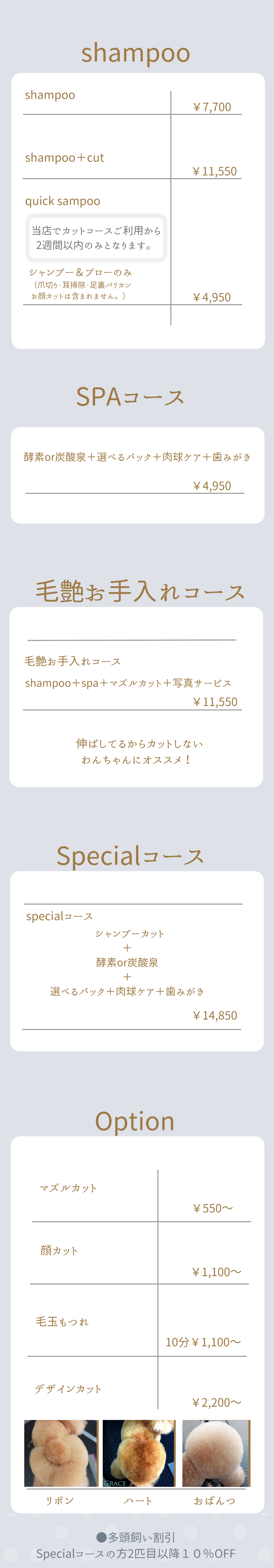 小型犬トリミング料金表2023年3月料金変更有